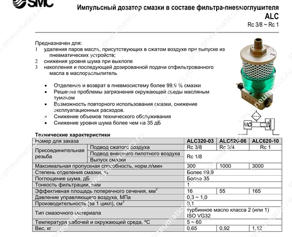 Технические данные SMC ALC, лист 1