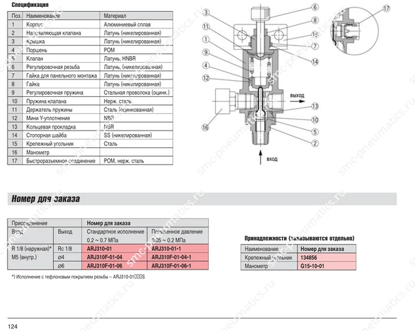 Графики и размеры регулятора SMC ARJ310, лист 1