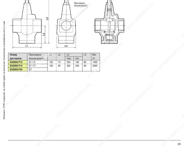 Обозначение и размеры дросселей SMC EAS500–900, лист 2