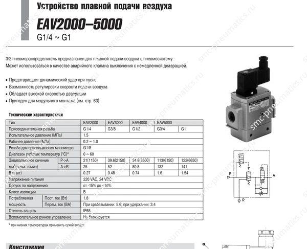 Технические данные SMC EAV2000–5000, лист 1