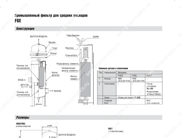 Характеристики фильтра SMC FGE, лист 2