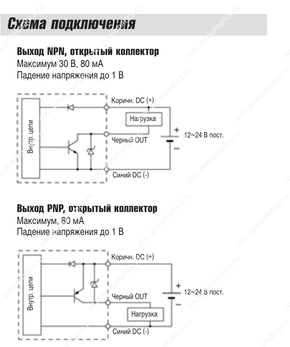 Схемы подключения NPN и PNP ISE35