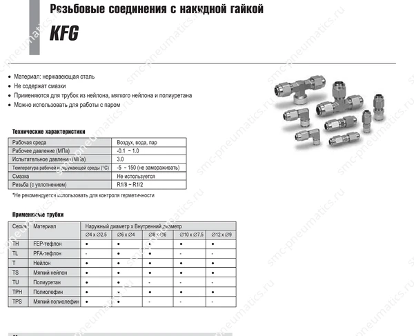 Технические данные SMC KFG, лист 1
