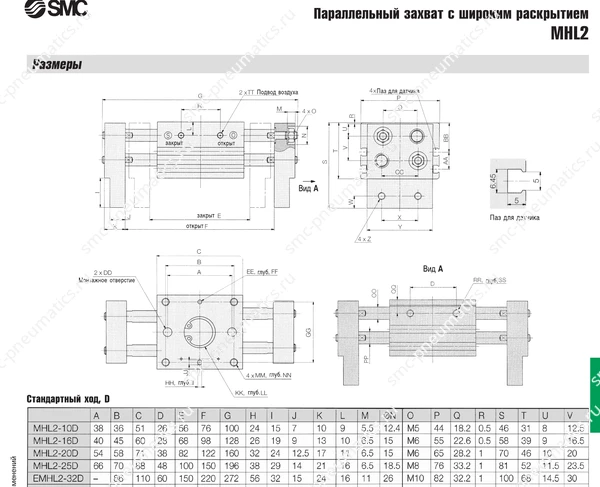 Технические данные SMC MHL2, лист 4