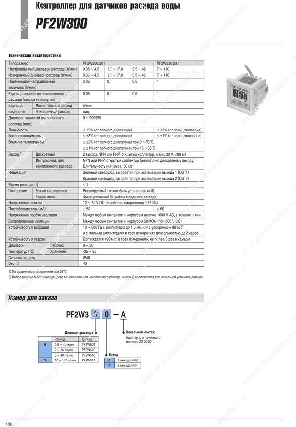 Технические данные контроллера PF2W300, лист 1
