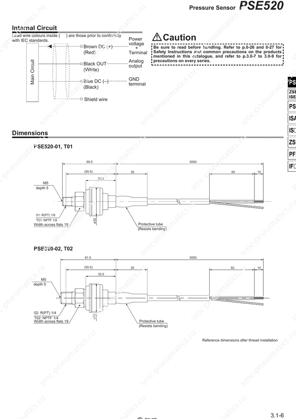 Подключение и размеры PSE520