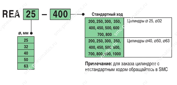 Структура заказа цилиндра SMC REA