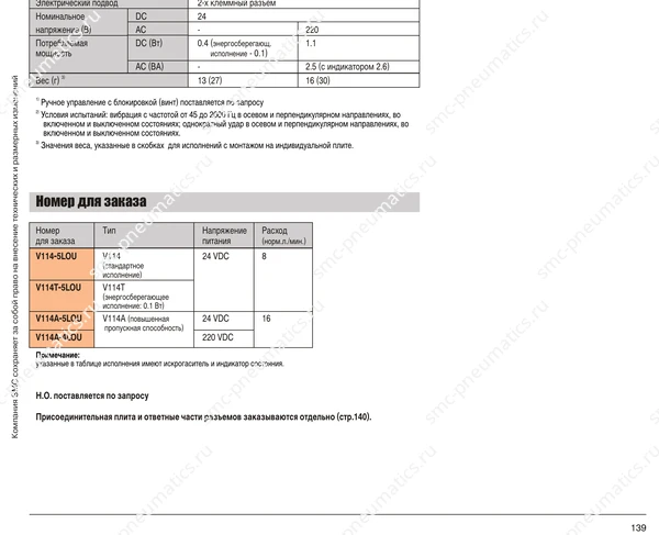 Обозначение, конструкция и размеры SMC V114, лист 1