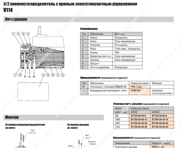 Технические данные SMC V114, лист 2