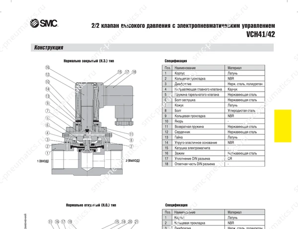 Характеристики клапанов SMC VCH41/VCH42, лист 2