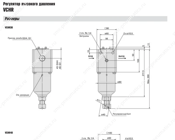 Характеристики регулятора SMC VCHR, лист 2