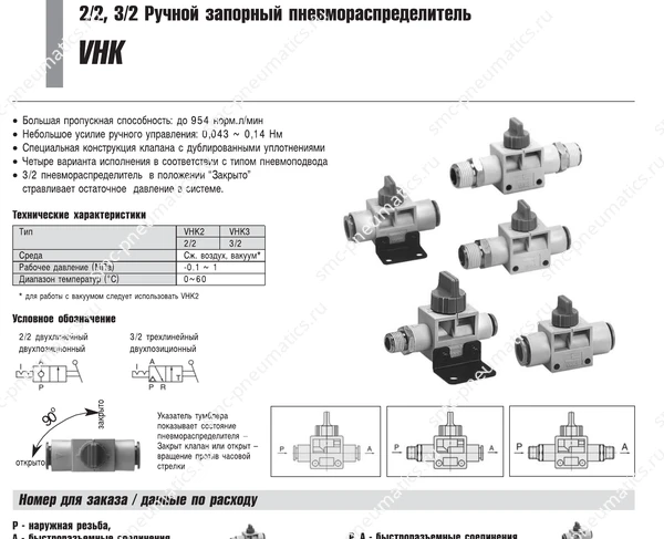 Технические данные SMC VHK, лист 1