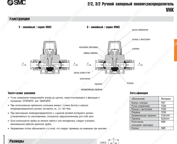 Технические данные SMC VHK, лист 2