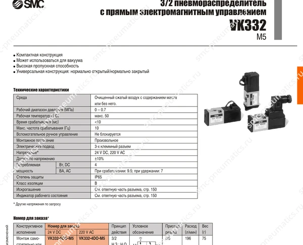 Технические данные SMC VK332, лист 1