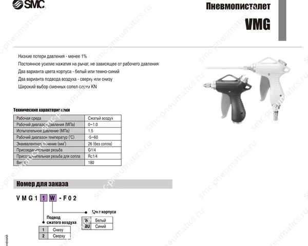 Характеристики пневмопистолета SMC VMG, лист 1