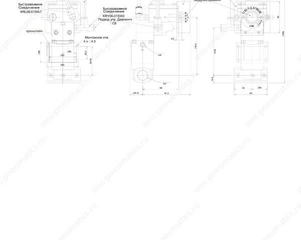 Обозначение и размеры клапана SMC VNB202-X133, лист 2