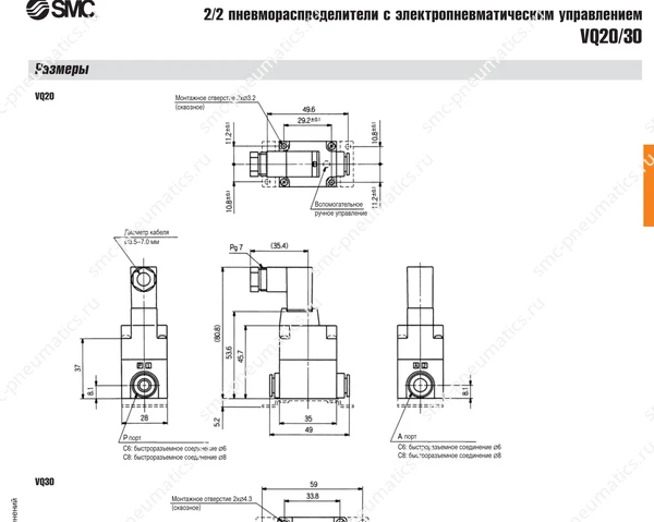 Характеристики распределителей SMC VQ20/VQ30, лист 2