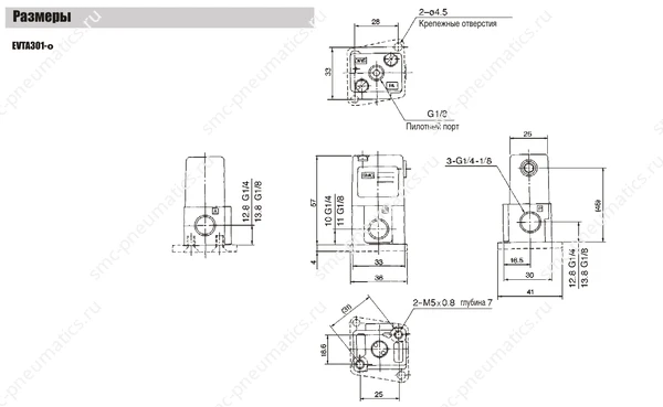 Габаритные и установочные размеры VTA301