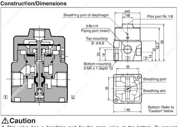 Конструкция и размеры SMC VTA315