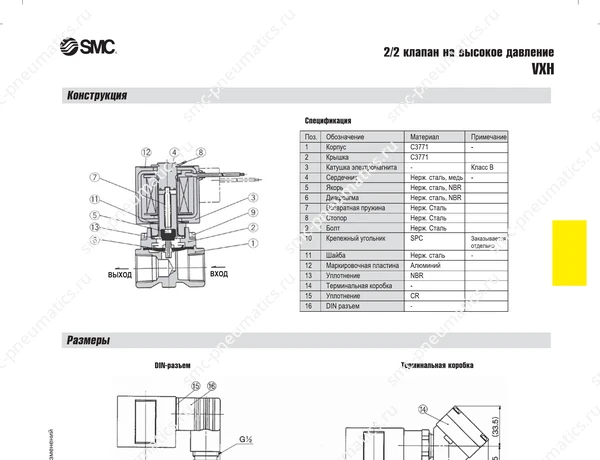 Характеристики клапана SMC VXH, лист 2