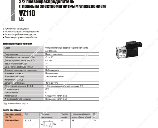 Технические данные SMC VZ110, лист 1