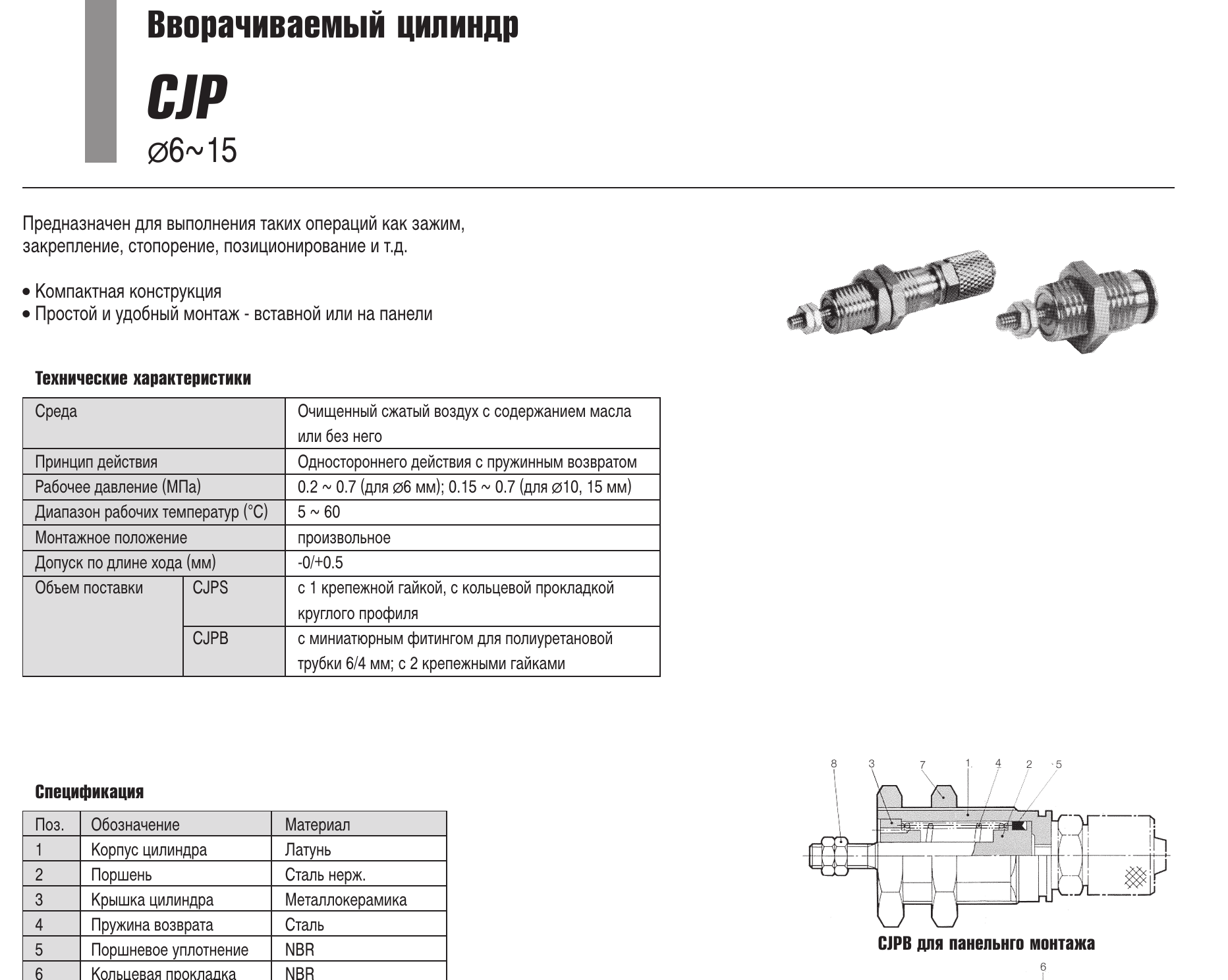 Характеристики цилиндра SMC CJP, лист 1